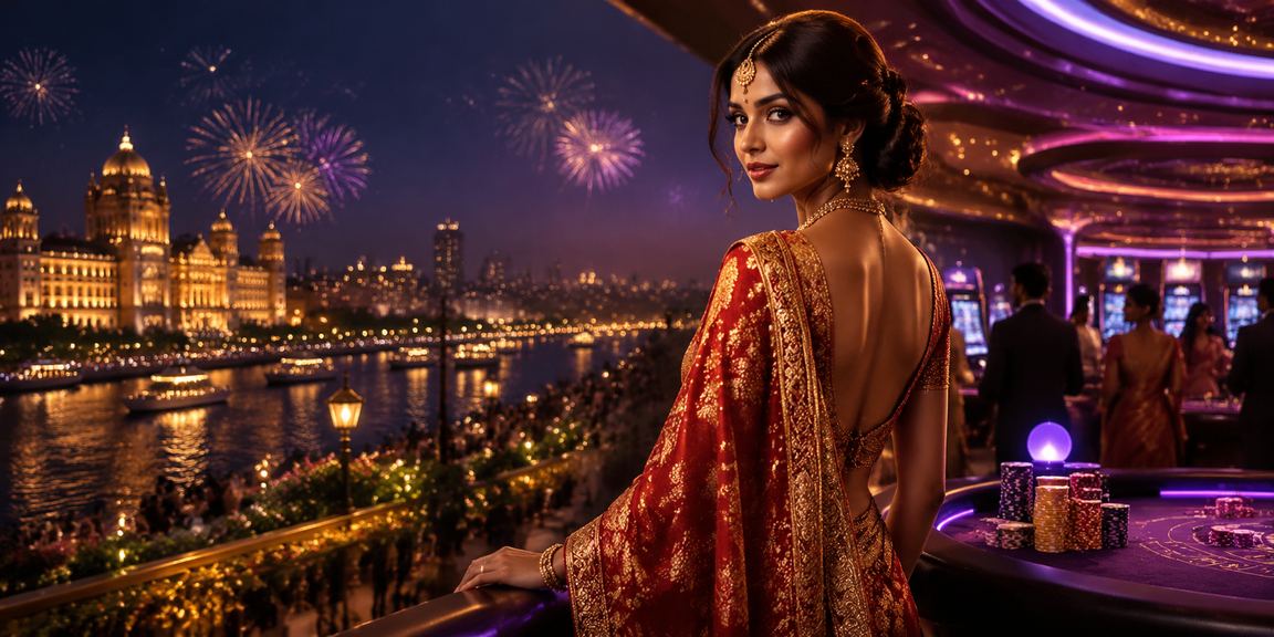 Indian lottery player using mobile device in traditional saree